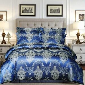 Brand New, Satin Duvet Cover King Size, Floral Jacquard Satin Duvet Cover Set 3